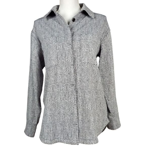 Athleta Braiden Shirt Shacket Size XS Pocket Black White Textured Buttons - Picture 1 of 9